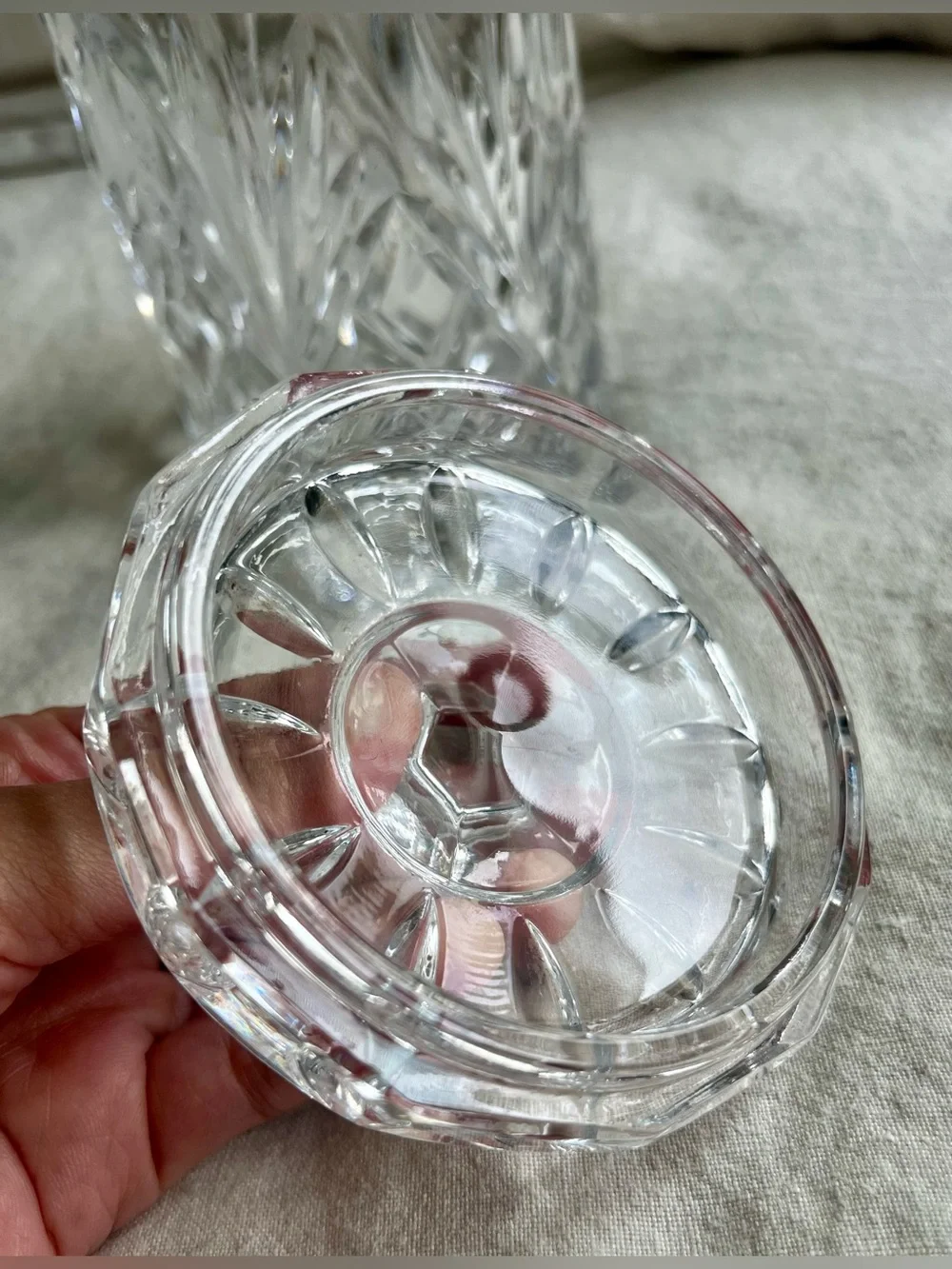 Vintage Bohemian Czech Cut Crystal Biscuit Jar Ice Bucket